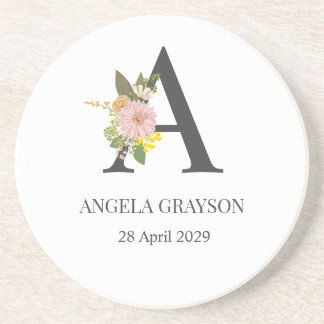 Floral Monogram Letter A Custom Name and Date  Underlägg