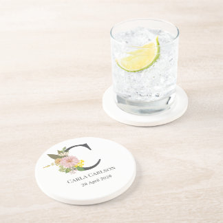 Floral Monogram Letter C Custom Name and Date  Underlägg