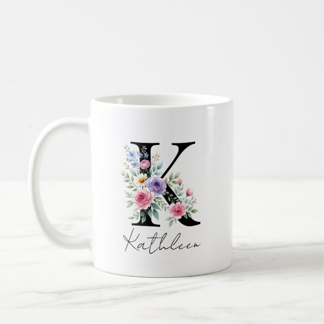  Floral Monogram – Letter K Kaffemugg (Vänster)