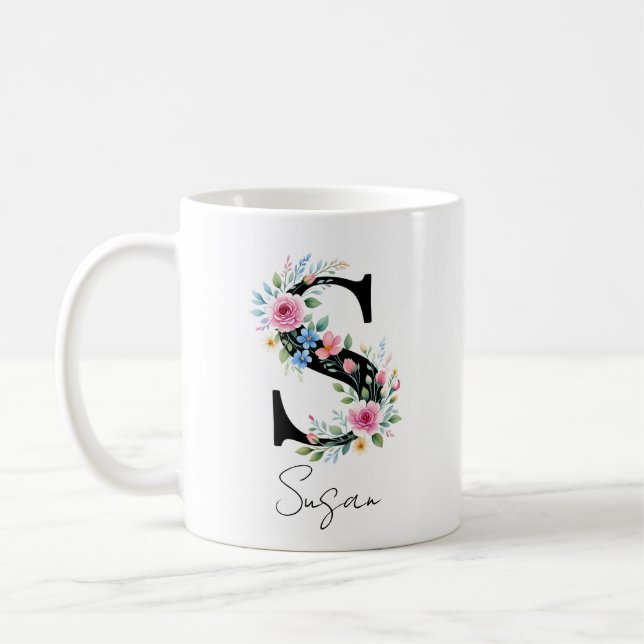  Floral Monogram – Letter S Kaffemugg (Vänster)