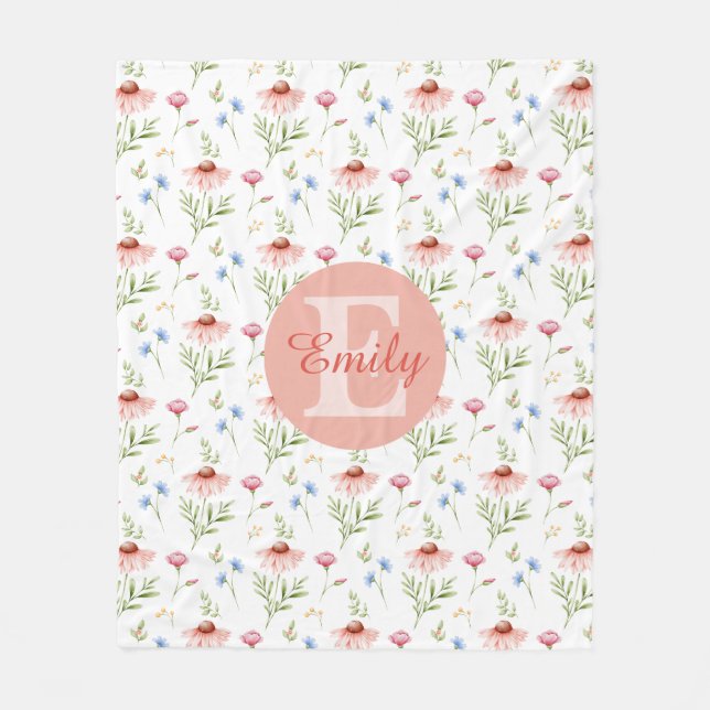 Floral Monogram Name Fleece Blanket For Girls (Framsidan)