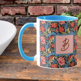 Floral Monogram Pink Blue William Morris Style Mugg
