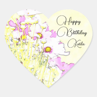 Floral Monogram Sticker Hjärtformat Klistermärke