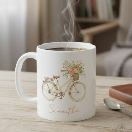 Floral Monogram Vintage Bike Kaffemugg