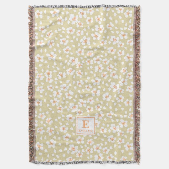 Floral Monogrammed Blanket Custom name Filt (Framsidan Vertikal)