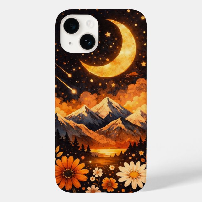Floral Moon Pattern Phone Case – Cute and Aestheti (Baksida)