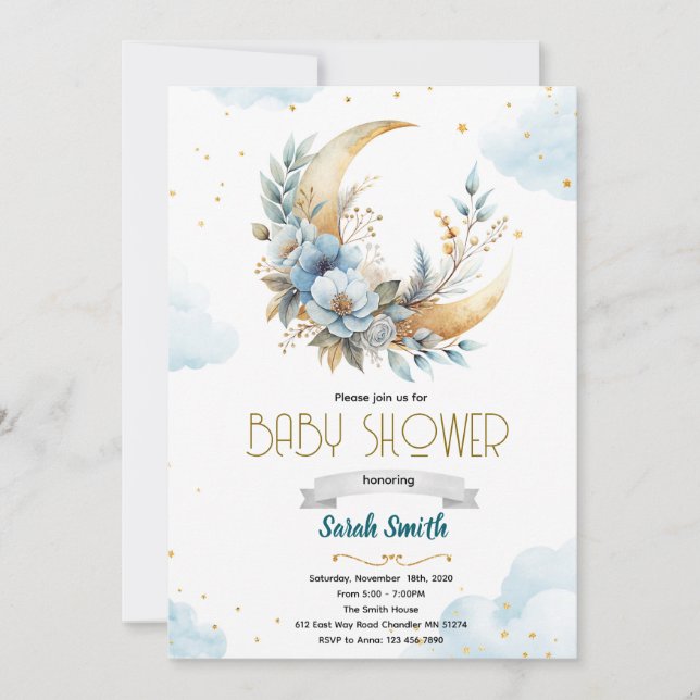 Floral moon shower invitation inbjudningar (Framsida)