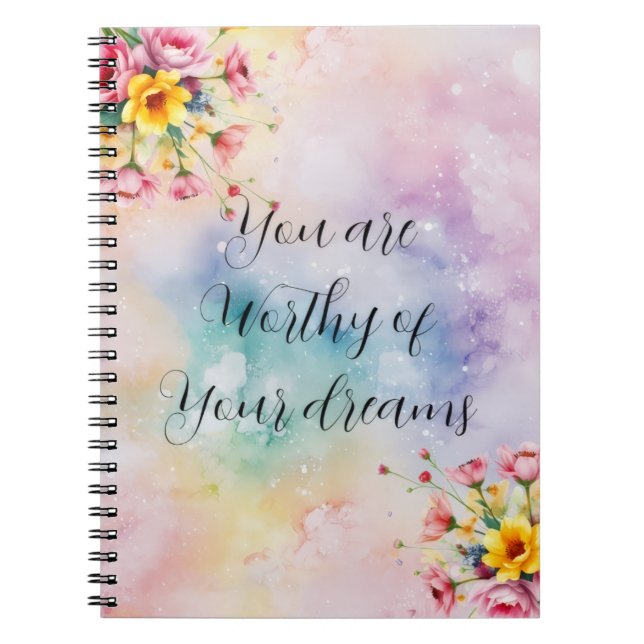 Floral Motivational Notebook | Aesthetic Pastal Anteckningsbok (Framsidan)