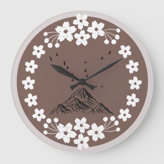 Floral Mountain Wall Clock | Elegant Minimal Home  Stor Klocka (Framsida)