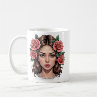 Floral Muse – Konstnärlig Rosporträtt T-shirt Kaffemugg