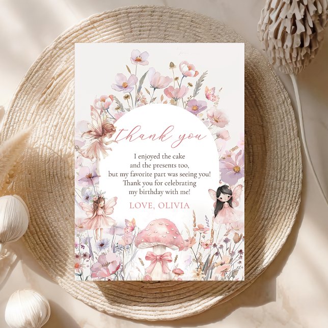 Floral Mushroom Fairy First Birthday Tack Kort (Skapare uppladdad)