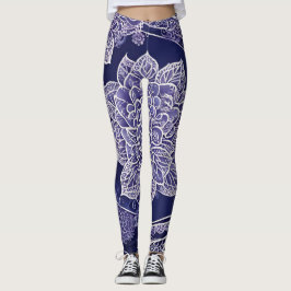 Floral navy blue AI art  Leggings