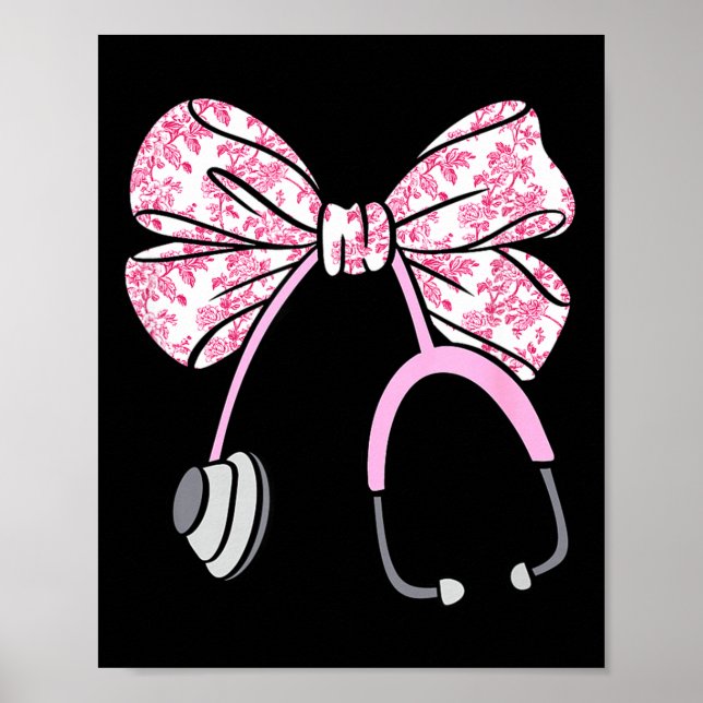 Floral Nk Coquette Bow Rn Nurse Stethoscope Nursin Poster (Framsidan)