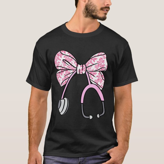 Floral Nk Coquette Bow Rn Nurse Stethoscope Nursin T Shirt (Framsida)