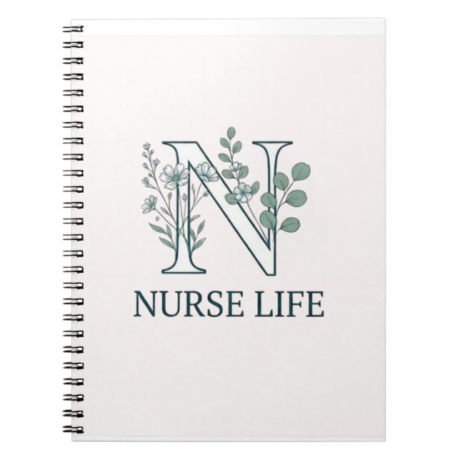 Floral Nurse Life Monogram N Anteckningsbok (Framsidan)