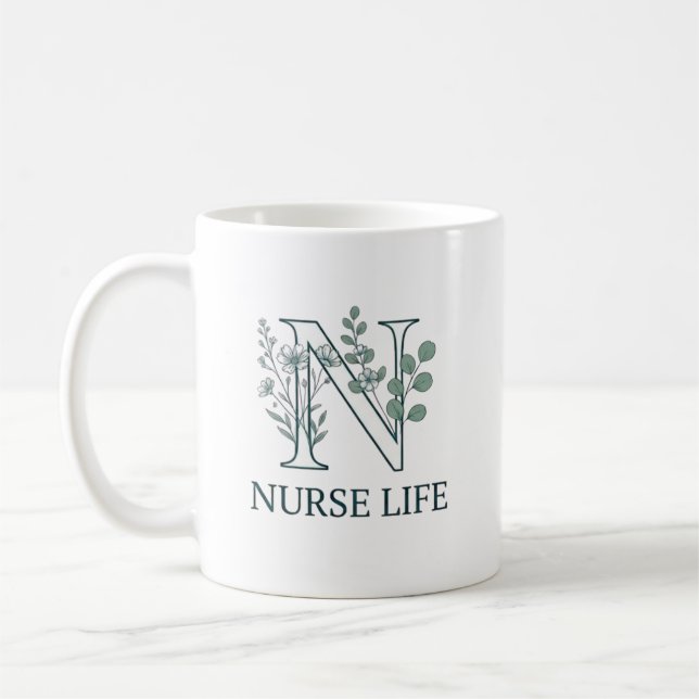 Floral Nurse Life Monogram N Kaffemugg (Vänster)