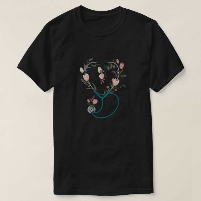 Floral Nurse Stethoscope T-Shirt – Soft Pastel (Design framsida)