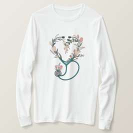 Floral Nurse Stethoscope T-Shirt – Soft Pastel 