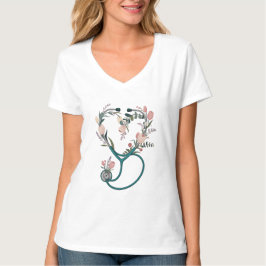 Floral Nurse Stethoscope T-Shirt – Soft Pastel 