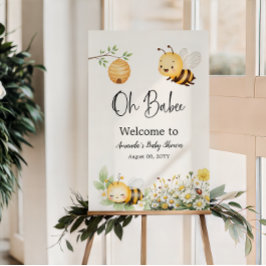 Floral Oh Babee Honey Bee Baby Shower Welcome Poster