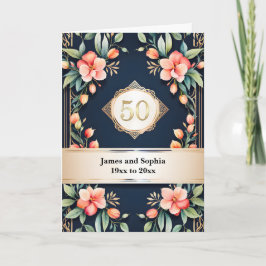 Floral on Black 50th Wedding Anniversary Kort