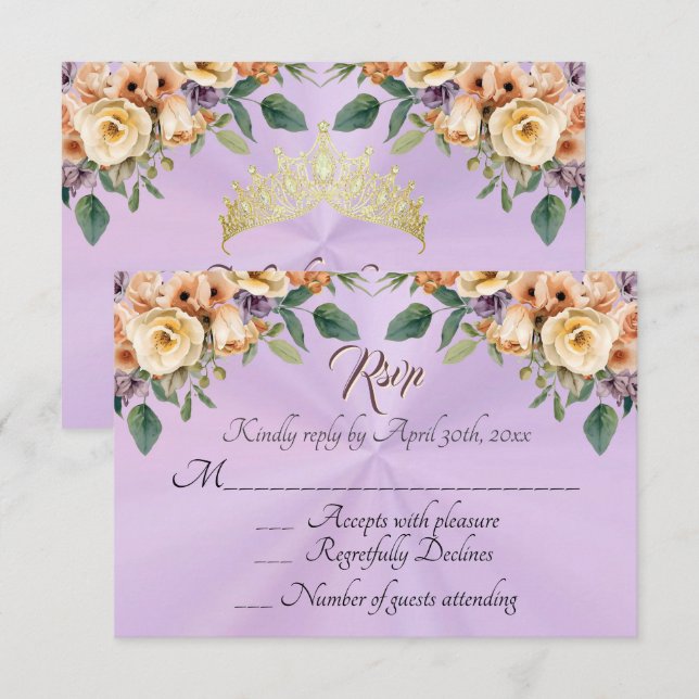 Floral on Lavender Quinceanera RSVP OSA Kort (Fram/baksida)