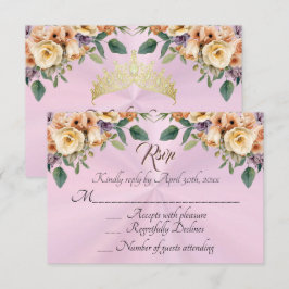 Floral on Pastel Pink Quinceanera RSVP OSA Kort