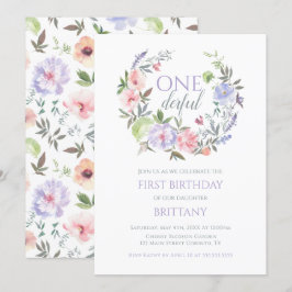 Floral Onederful First birthday Invitation Inbjudningar