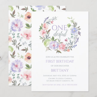 Floral Onederful First birthday Invitation Inbjudningar