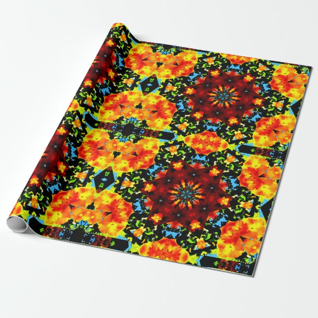 Floral Orange Presentpapper (Utrullad)