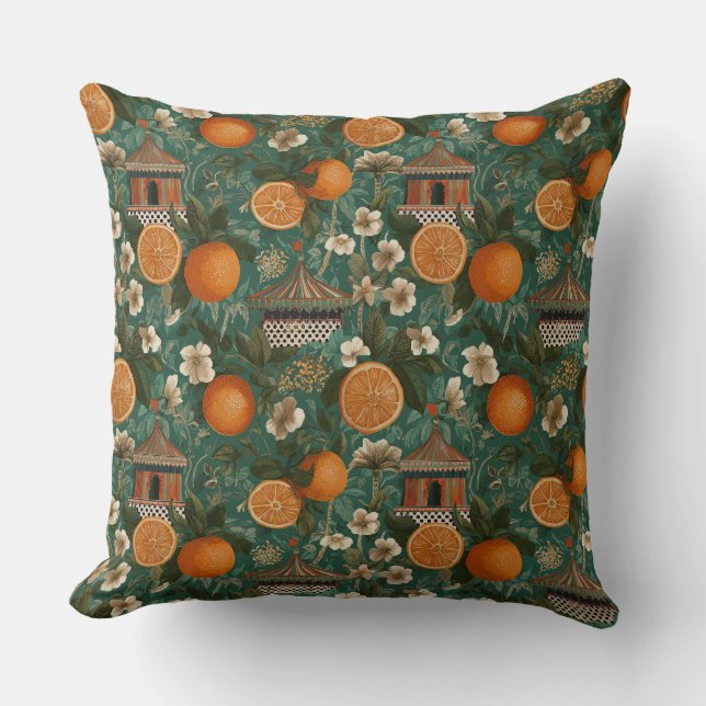 Floral Oranges Decorative Throw Pillow Kudde (Framsida)