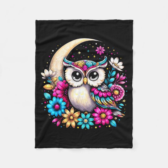 Floral Owl And Moon  Fleecefilt (Framsidan)