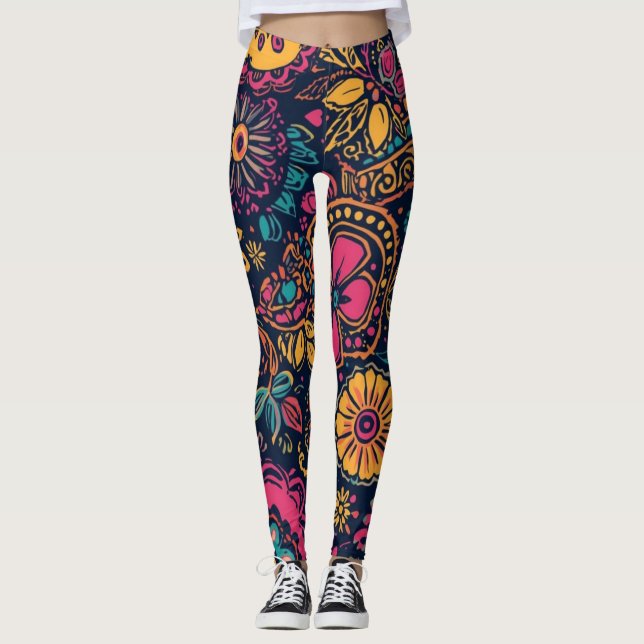 Floral Paisley Pattern Leggings (Framsida)