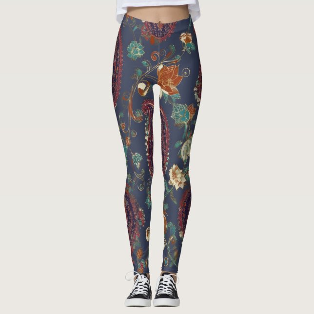 Floral Paisley Pattern – Ornamental Botanical  Leggings (Framsida)