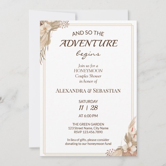 Floral Pampa Grass Honeymoon Shower Invitation Inbjudningar (Framsida)