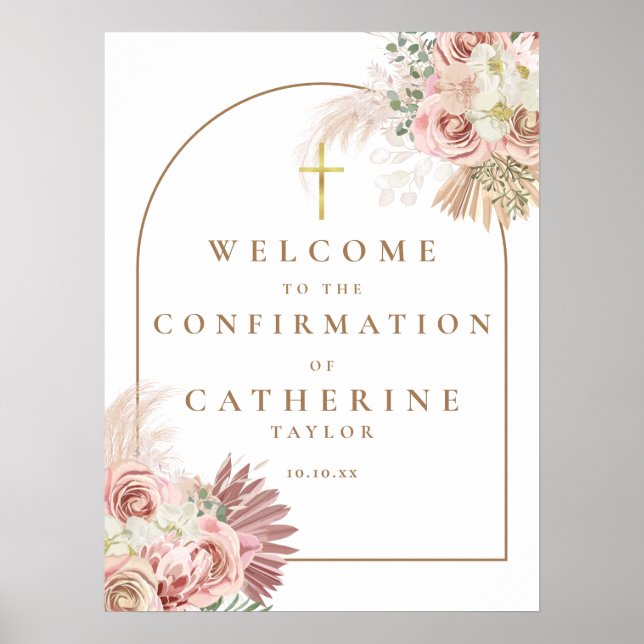 Floral Pampas Grass Confirmation Welcome Sign Poster (Framsidan)