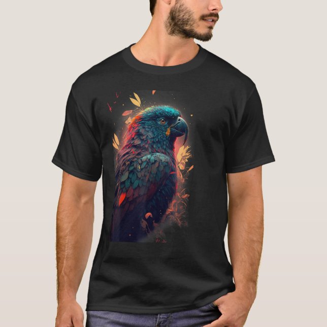 Floral Parrot Colourful Scarlet Macaw parrot bird  T Shirt (Framsida)