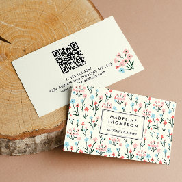 Floral Pastel Pink Blue Flowers Pattern QR Code Visitkort