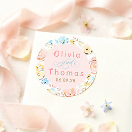 Floral Pastel Whimsical Elegant Wedding Runt Klistermärke