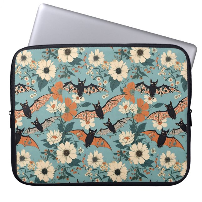 Floral Patchwork Halloween Bats & Flowers Laptop Fodral (Framsidan)