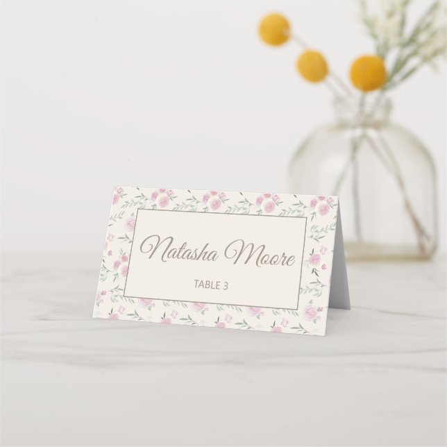 Floral Pattern Creme Folded Place Card Placeringskort (Framsida)