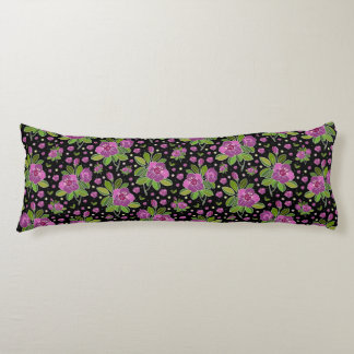 Floral Pattern Lilac Pink Green Black Kroppskudde