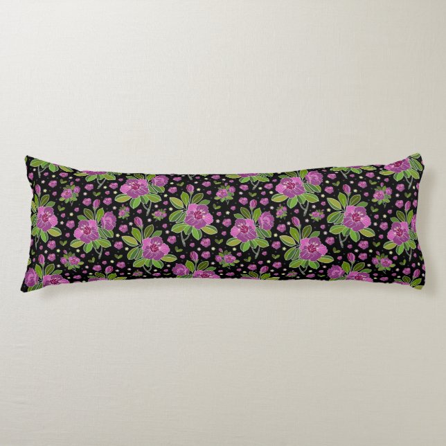 Floral Pattern Lilac Pink Green Black Kroppskudde (Framsidan)