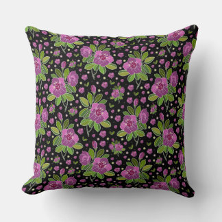 Floral Pattern Lilac Pink Green Black Kudde