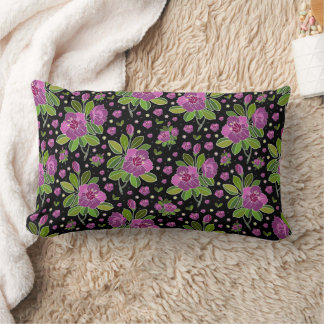 Floral Pattern Lilac Pink Green Black Lumbarkudde