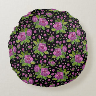 Floral Pattern Lilac Pink Green Black Rund Kudde
