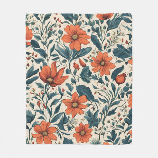 Floral Pattern of Vibrant Orange Flowers Fleecefilt
