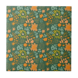 Floral pattern on a dark green background  kakelplatta