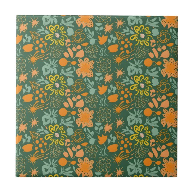 Floral pattern on a dark green background  kakelplatta (Framsidan)