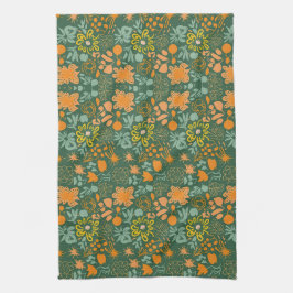 Floral pattern on a dark green background  kökshandduk